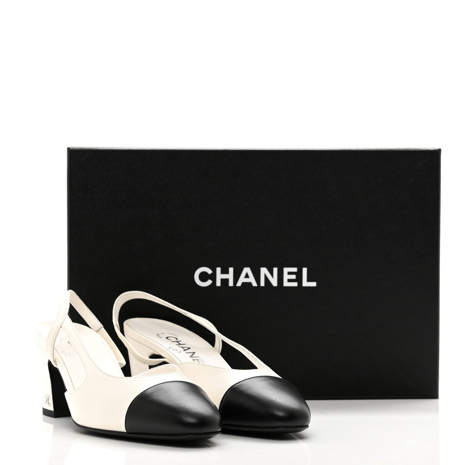 Chanel Lambskin Cap Toe CC Slingback Pumps 36 White Black 9 of 9