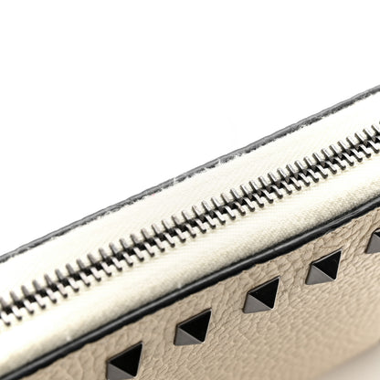Valentino Garavani Pebbled Calfskin Rockstud Zip Around Wallet Ivory 9 of 9