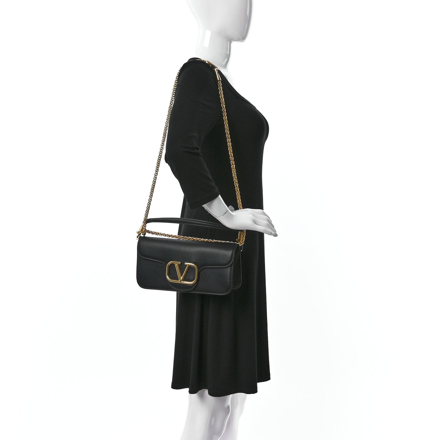 Calfskin Vlogo Loco Shoulder Bag Black