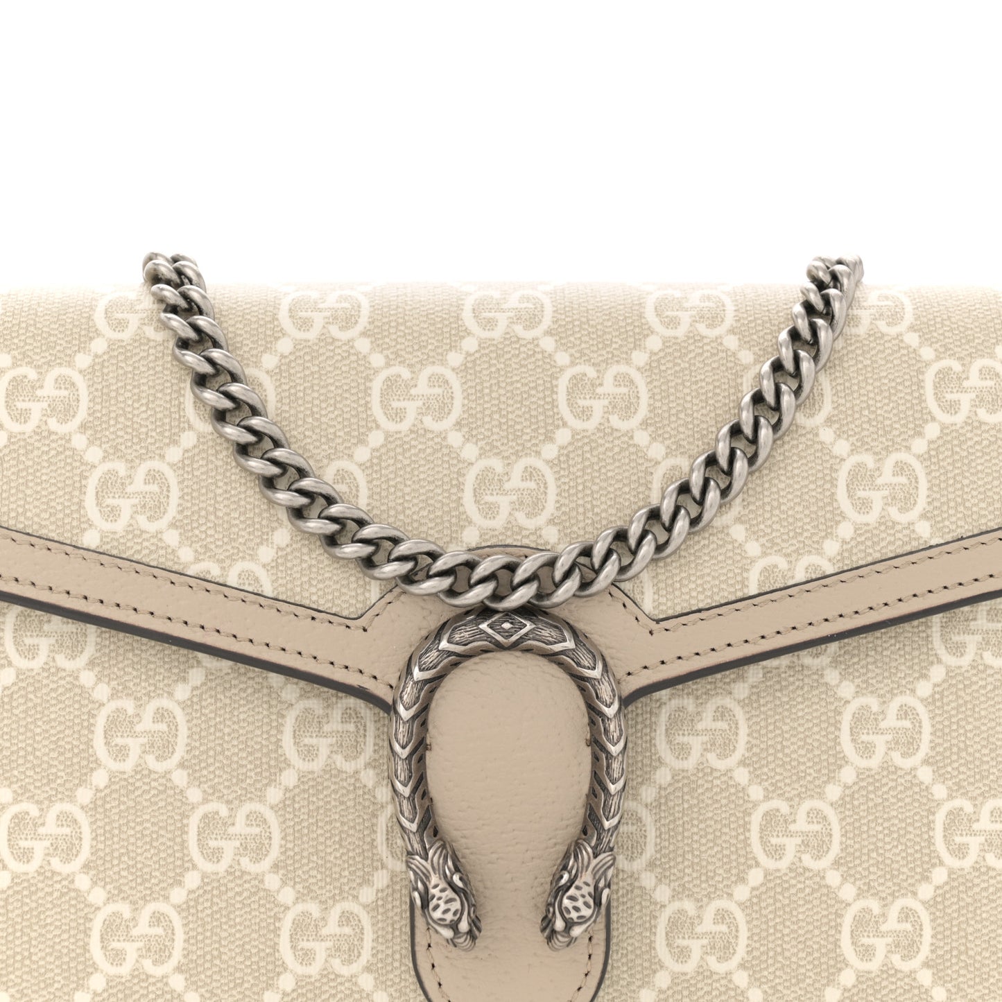 GG Supreme Monogram Textured Dollar Calfskin Mini Dionysus Chain Wallet Beige Mystic White Oatmeal