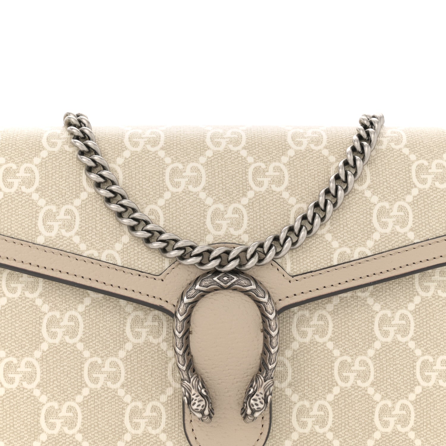 Gucci GG Supreme Monogram Textured Dollar Calfskin Mini Dionysus Chain Wallet Beige Mystic White Oatmeal 9 of 14