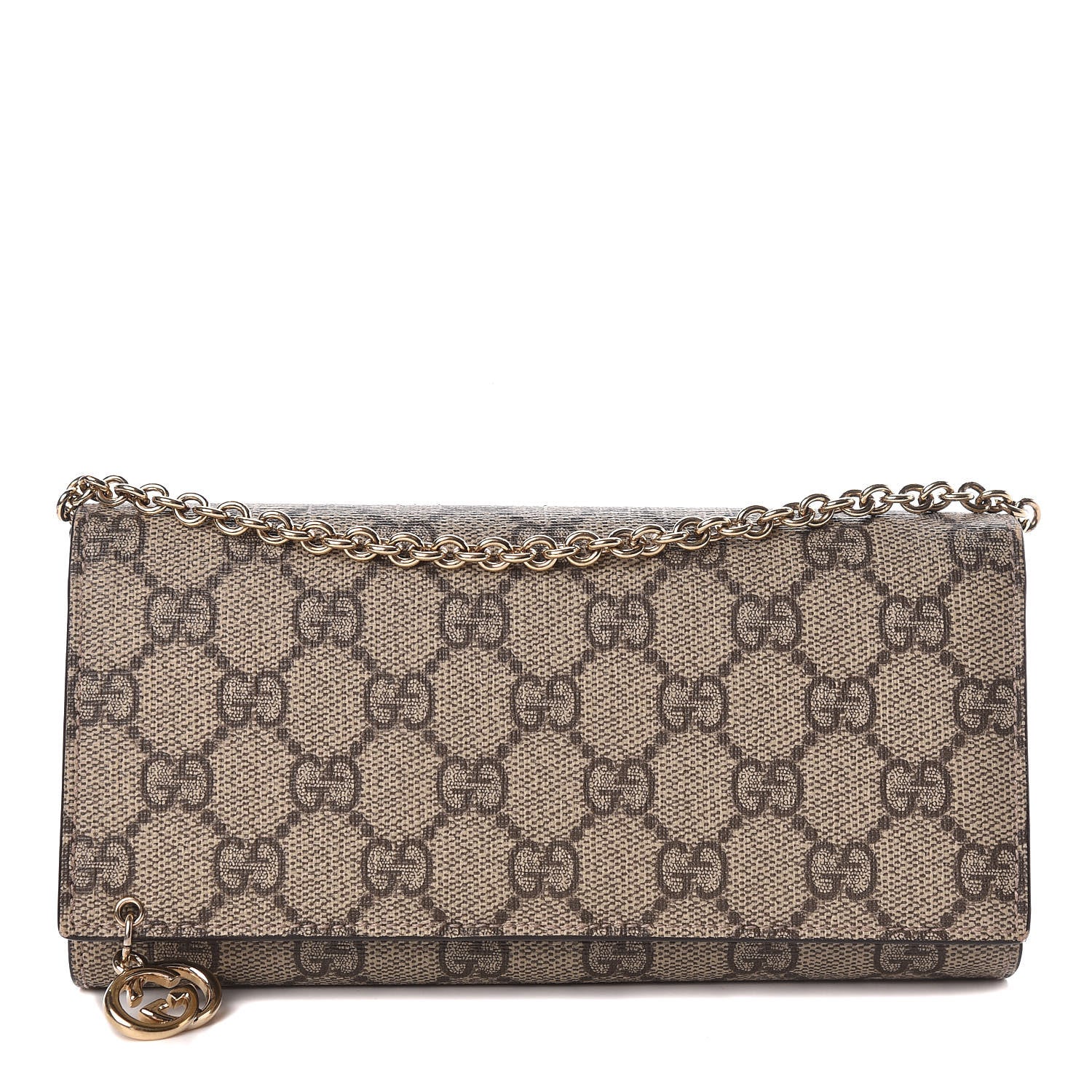 Gucci GG Supreme Monogram GG Pierce Chain Clutch Wallet Beige Ebony Black 1 of 10