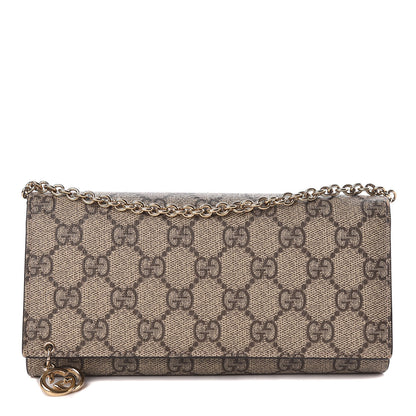 Gucci GG Supreme Monogram GG Pierce Chain Clutch Wallet Beige Ebony Black 1 of 10