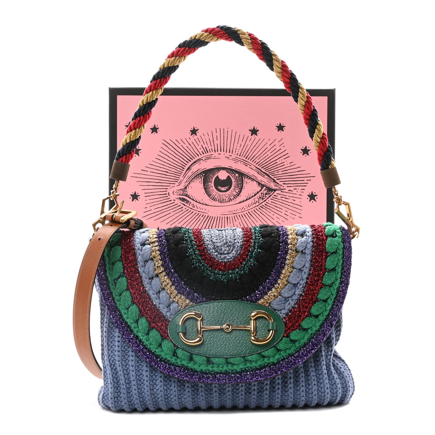 Gucci Cotton Crochet Garden Horsebit 1955 Shoulder Bag Purple Multicolor 11 of 11