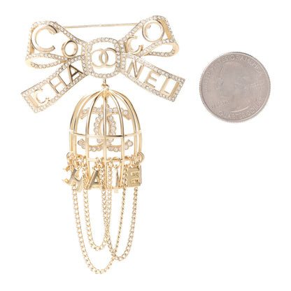 Chanel Metal Crystal Bow-tiful CC Birdcage Pin Brooch Gold 2 of 5