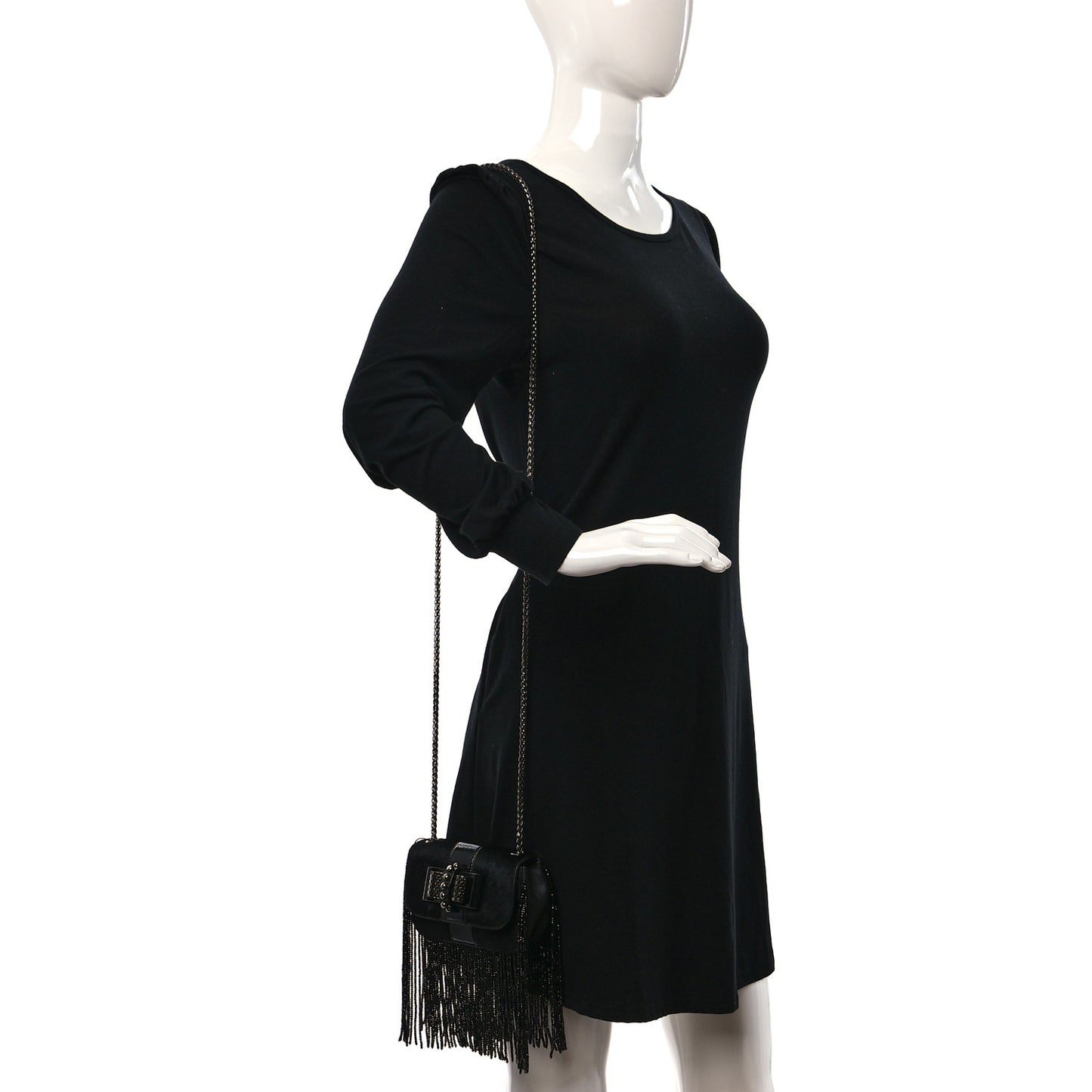 Pony Hair Patent Calfskin Mini Sweety Charity Fringe Crossbody Bag Black