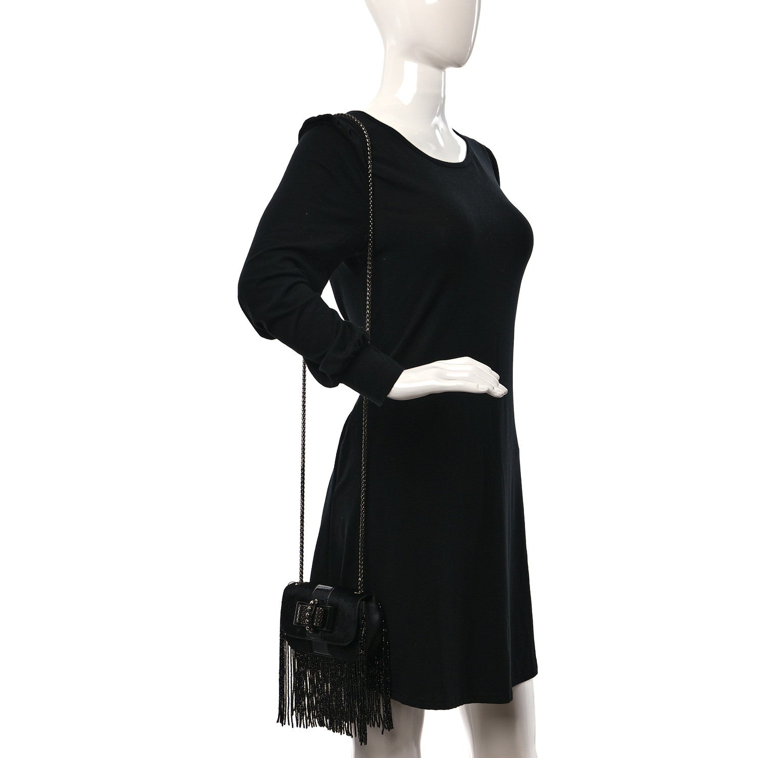 Christian Louboutin Pony Hair Patent Calfskin Mini Sweety Charity Fringe Crossbody Bag Black 2 of 8