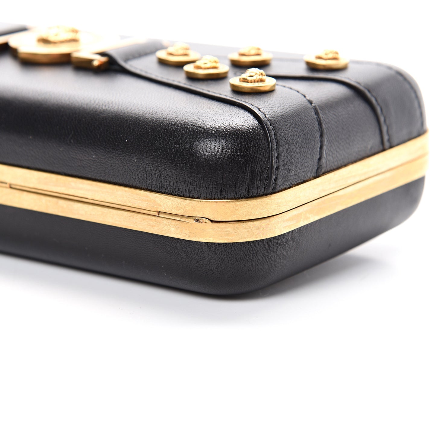 Nappa Medallion Tribute Evening Clutch Chain Black