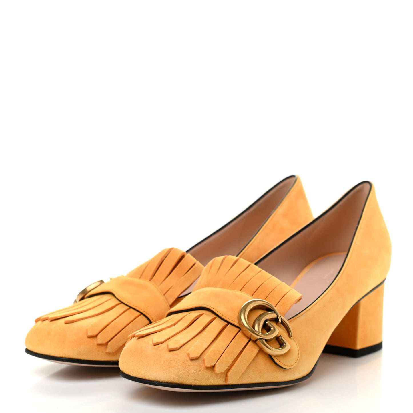 Kid Scamosciato GG Marmont Fringe 50mm Loafer Pumps 39.5 Crystal Copper
