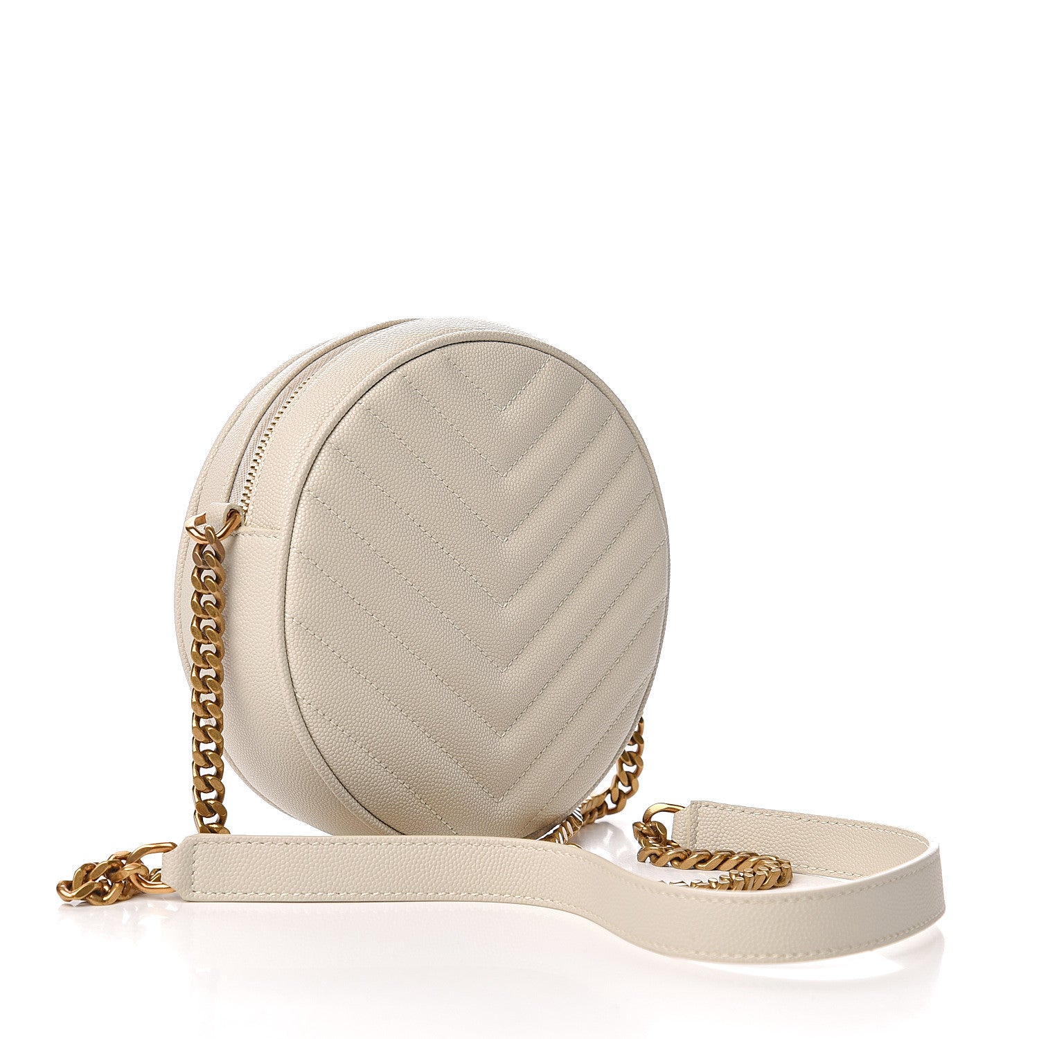 Saint Laurent Grain De Poudre Matelasse Chevron Quilted Round Vinyle Camera Bag White 2 of 8