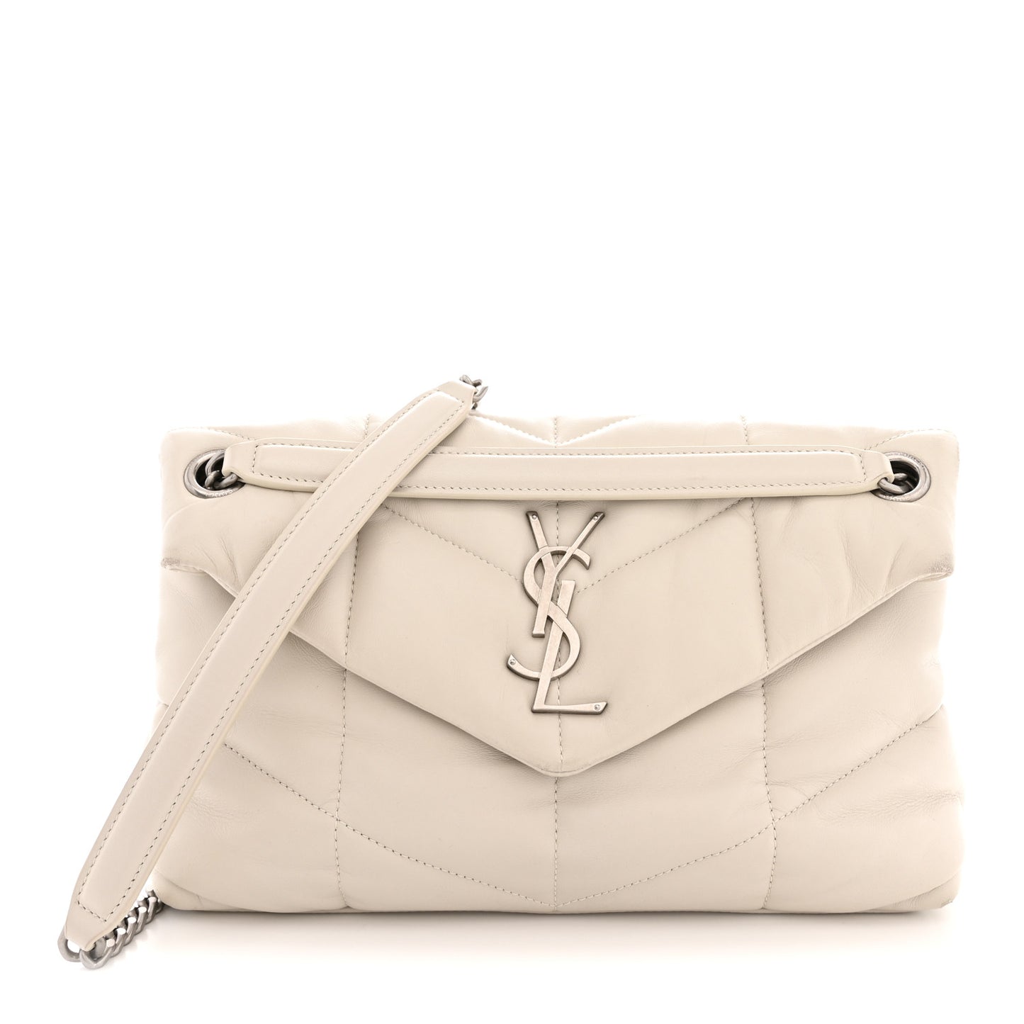 Lambskin Quilted Small Loulou Puffer Monogram Chain Satchel Crema Soft