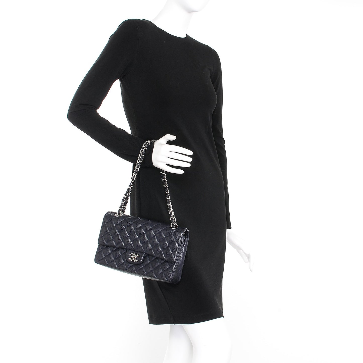 Caviar Quilted Medium Double Flap Navy