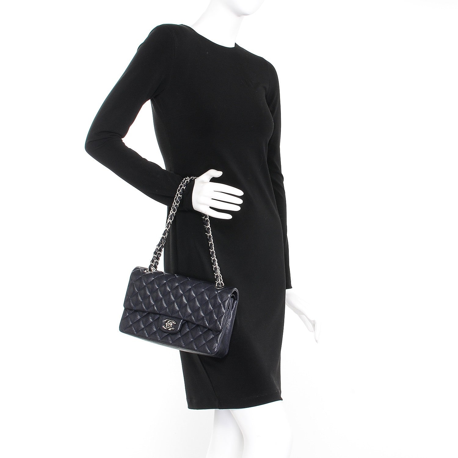 Chanel Caviar Quilted Medium Double Flap Navy 2 of 7
