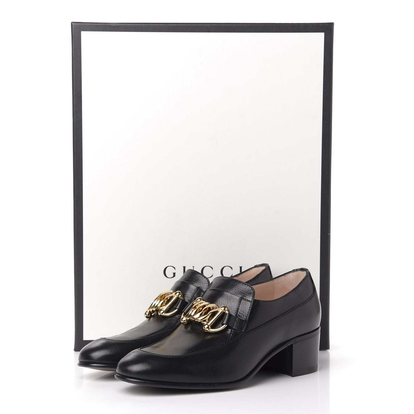 Goatskin Womens Chain Mid-Heel Loafers 36.5 Black