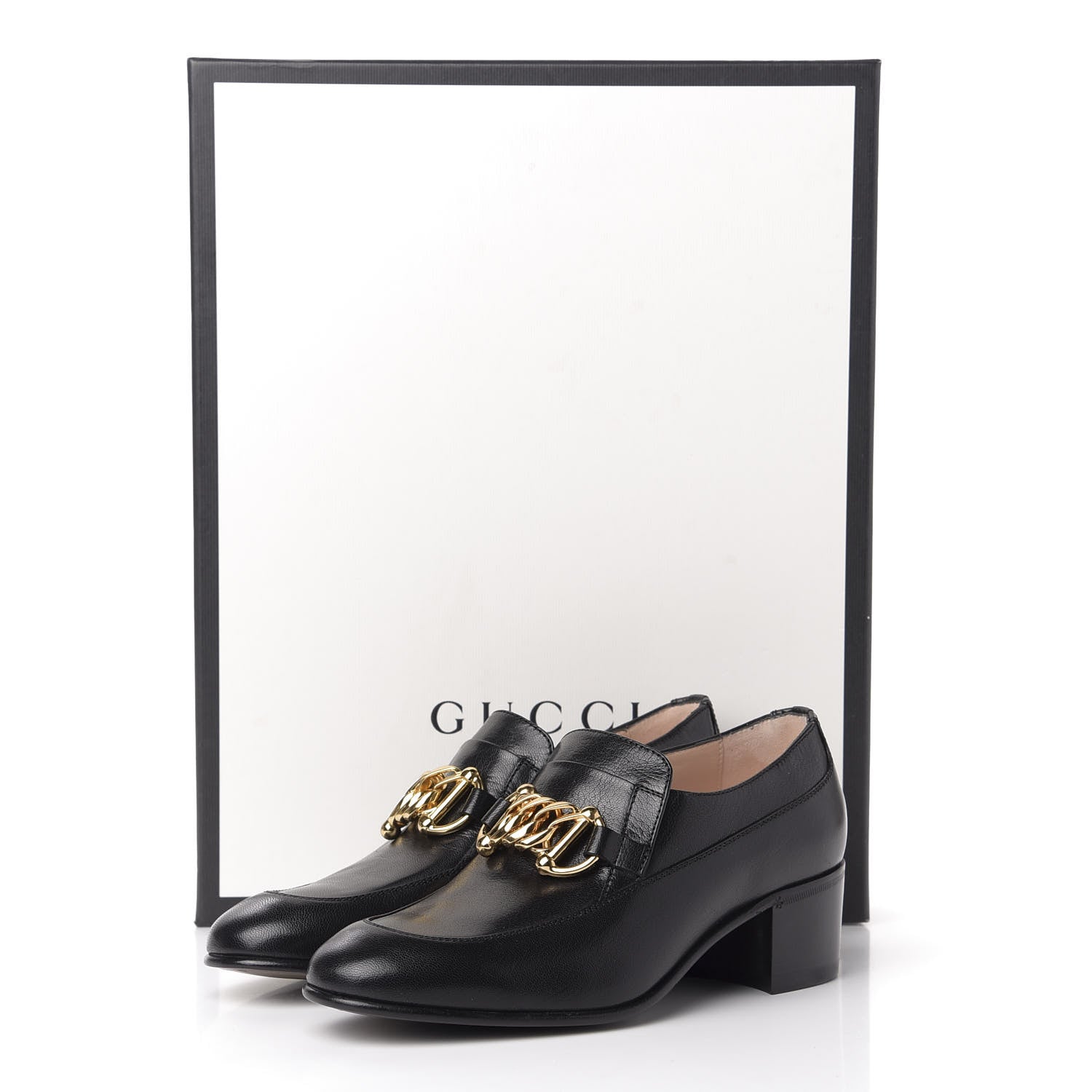 Gucci Goatskin Womens Chain Mid-Heel Loafers 36.5 Black 10 of 10