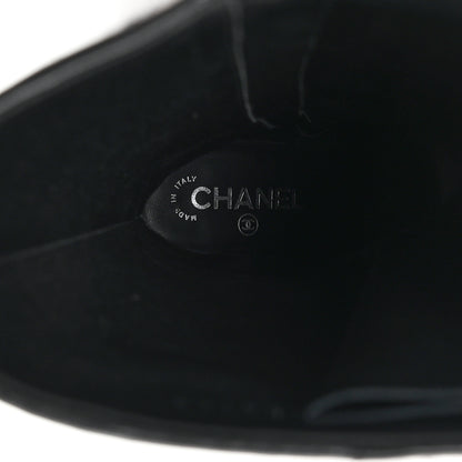 Chanel Tweed Calfskin Patent Cap Toe CC High Boots 39 Black Navy White 8 of 11