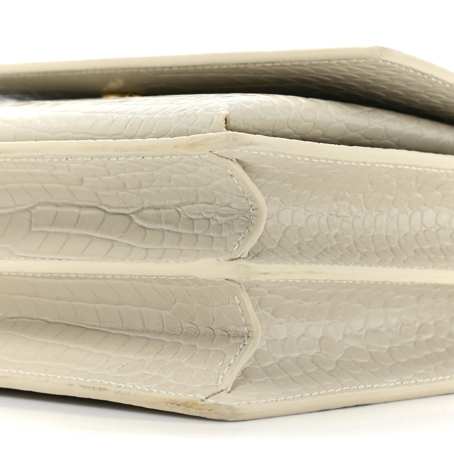 Saint Laurent Calfskin Crocodile Embossed Medium Monogram Sunset Blanc Vintage 10 of 13