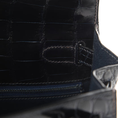 Hermes Shiny Niloticus Crocodile Kelly Sellier 28 Bleu Marine 13 of 42