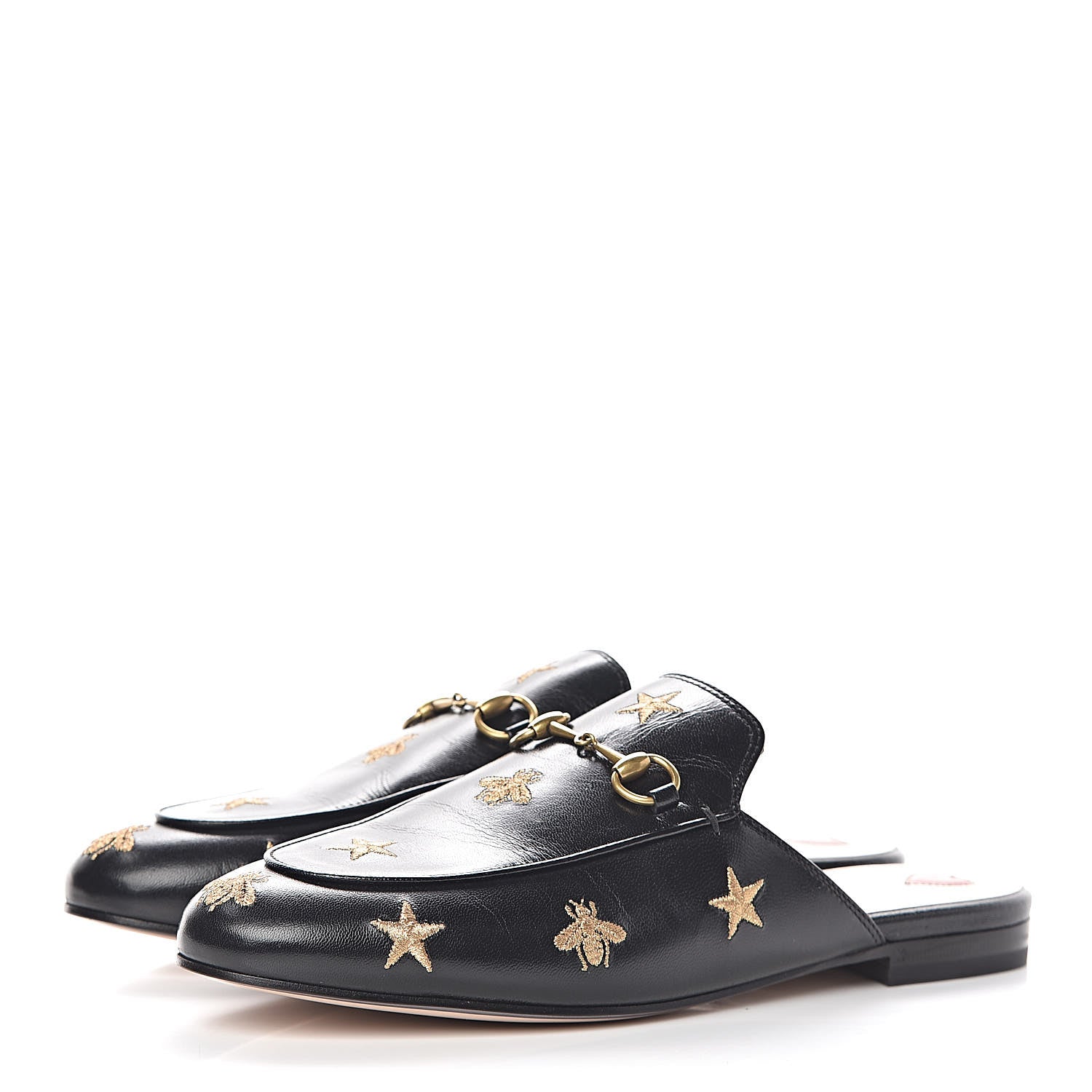 Gucci Goatskin Bee Star Embroidered Womens Princetown Slippers 40.5 Black 3 of 12