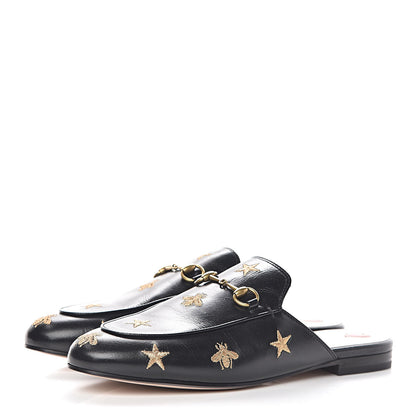 Gucci Goatskin Bee Star Embroidered Womens Princetown Slippers 40.5 Black 3 of 12