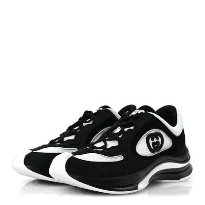 Gucci Technical Knit Fabric Suede Calfskin Mens Gucci Run Sneakers 8.5 Black White 4 of 11