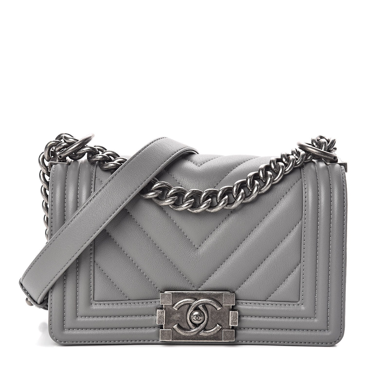 Chanel Calfskin Chevron Quilted Small Boy Flap Grey 1 of 11