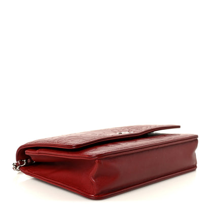 Chanel Lambskin Camellia Embossed Wallet on Chain WOC Red 4 of 11