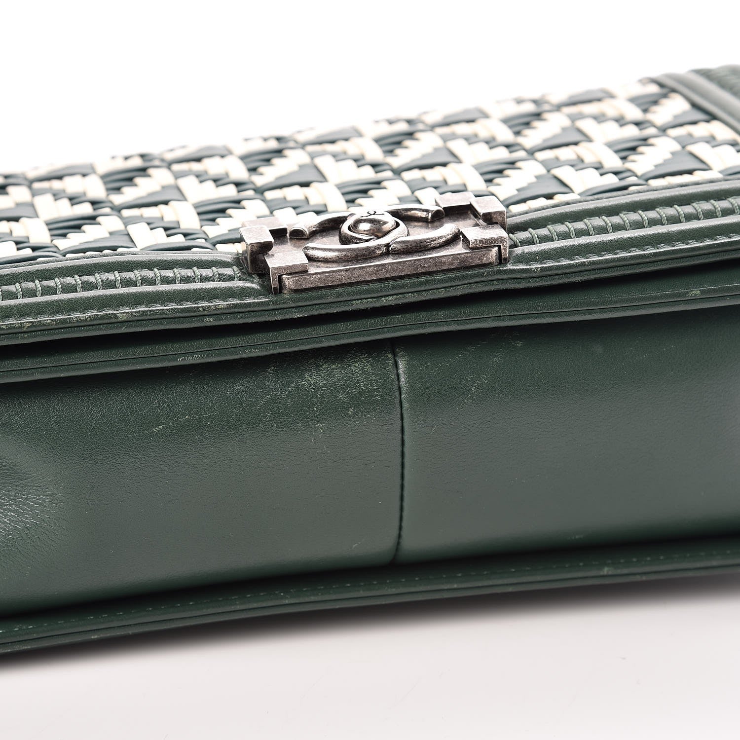 Chanel Calfskin Woven Medium Boy Flap Green White 12 of 14