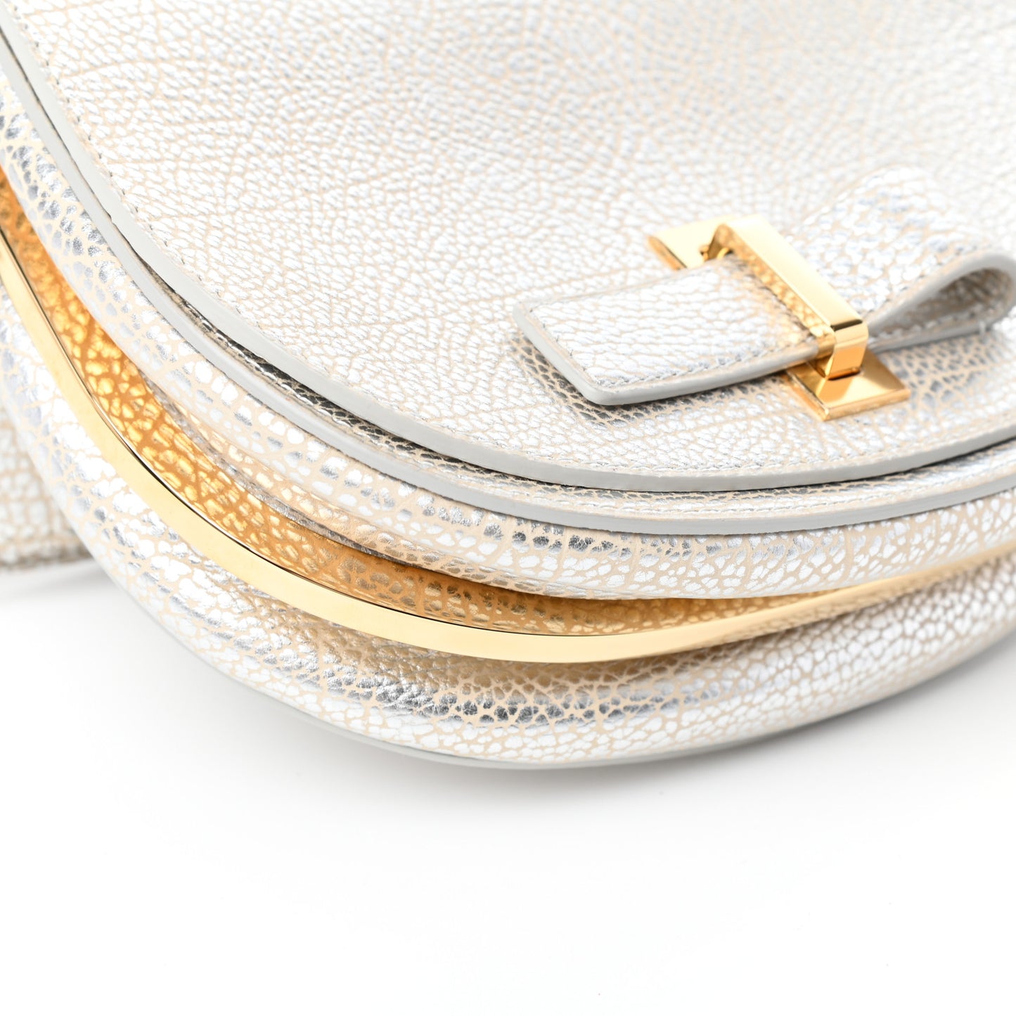 Metallic Crispy Calfskin Mini Le Mutin Saddle Bag Antique Silver