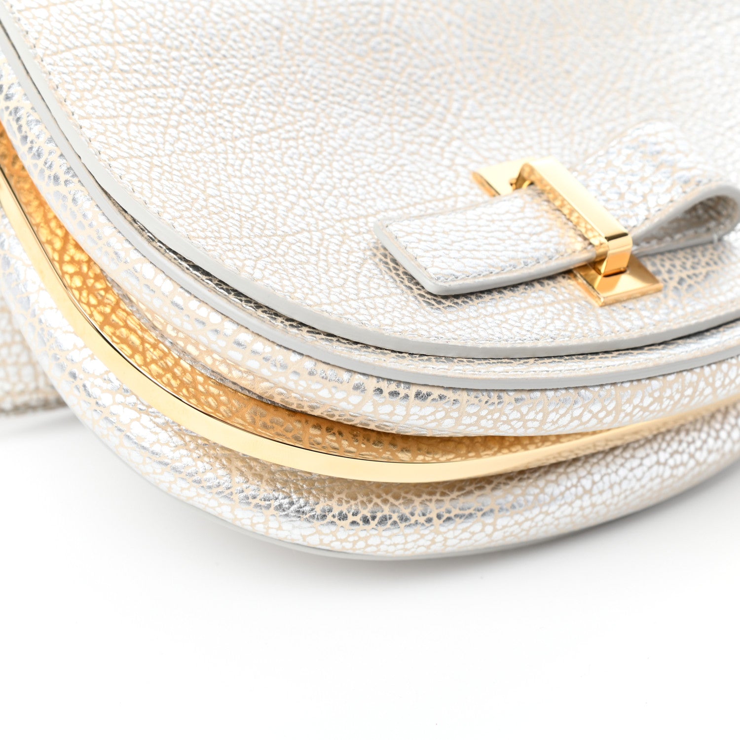 Delvaux Metallic Crispy Calfskin Mini Le Mutin Saddle Bag Antique Silver 8 of 9