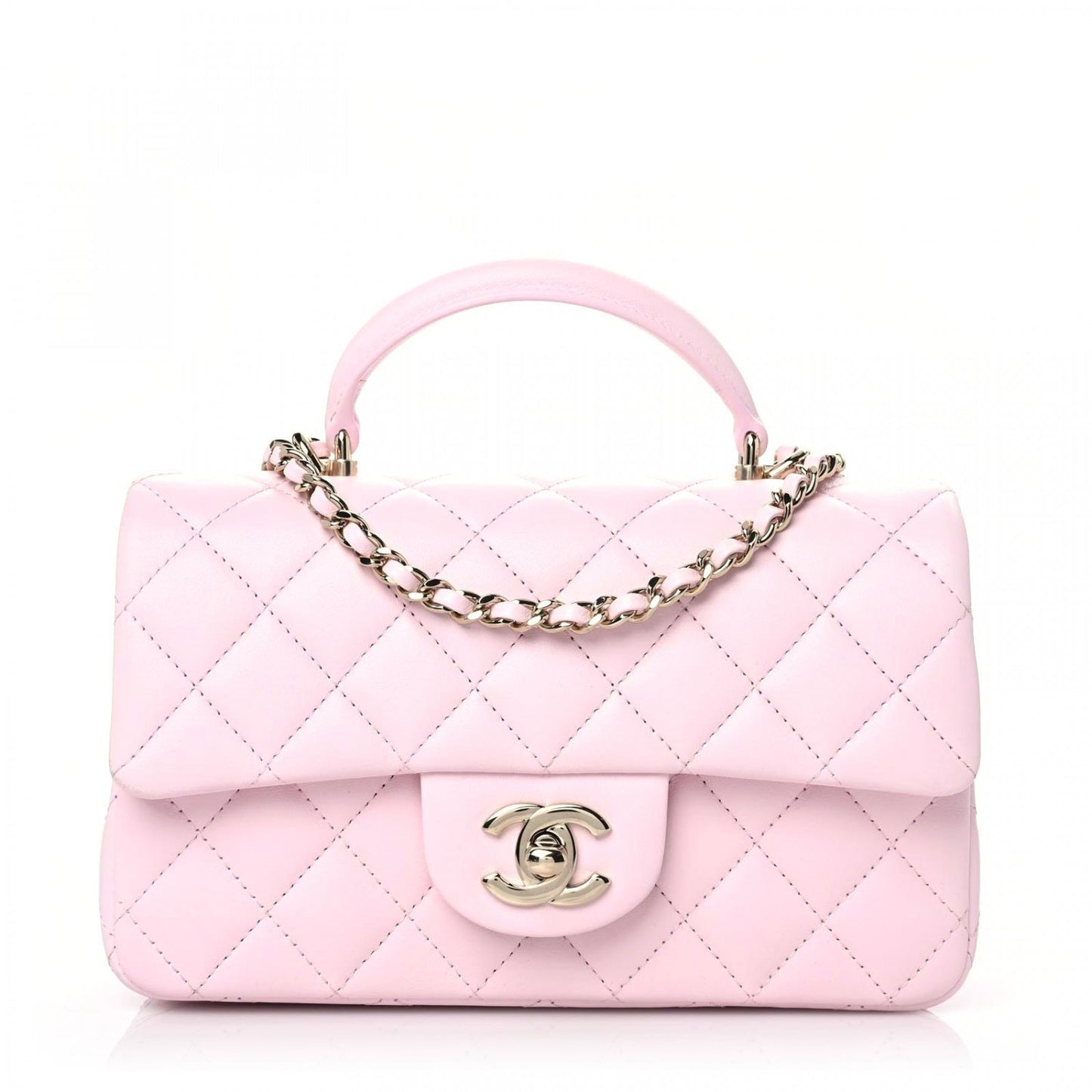 Lambskin Quilted Mini Top Handle Rectangular Flap Light Pink