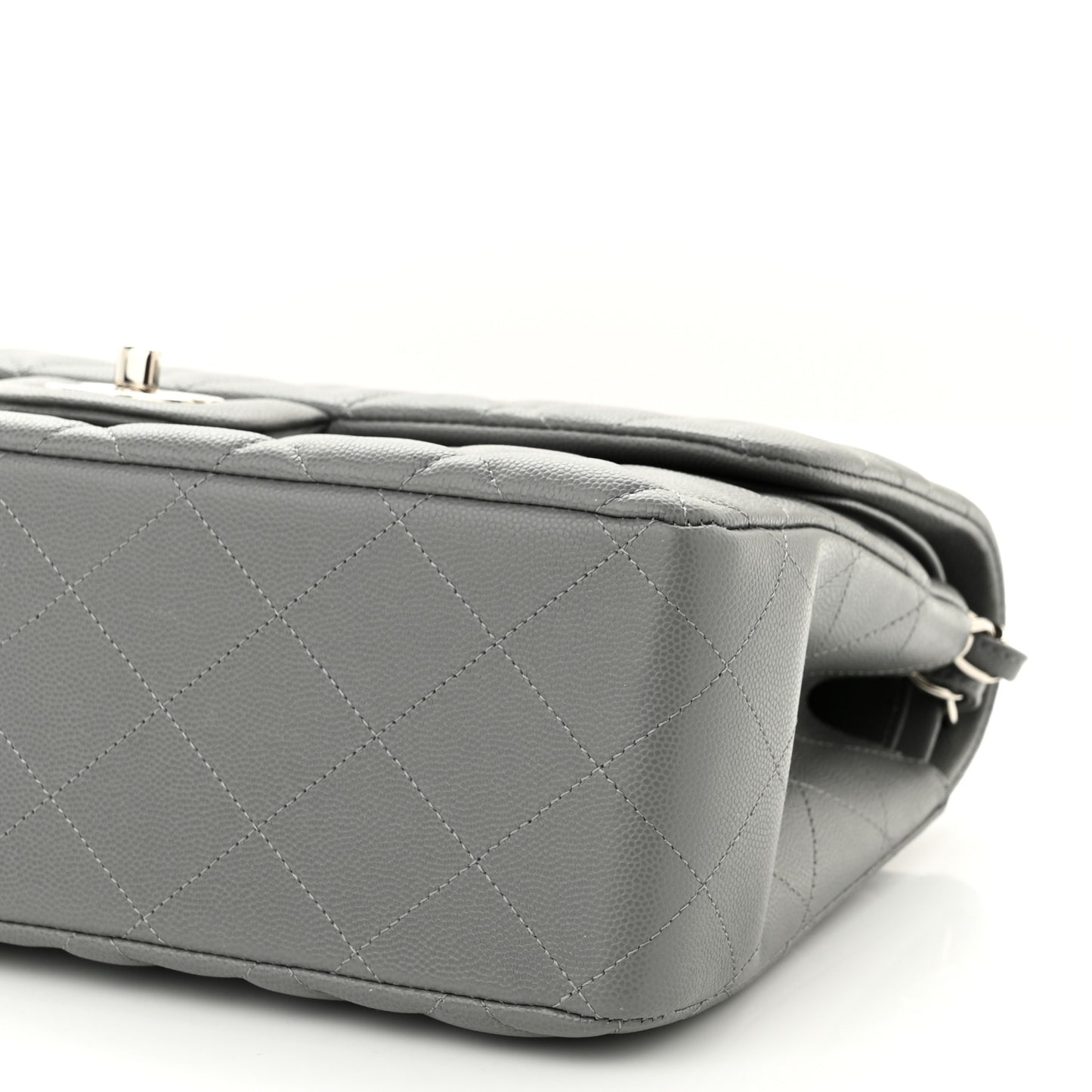Caviar Quilted Jumbo Double Flap Grey