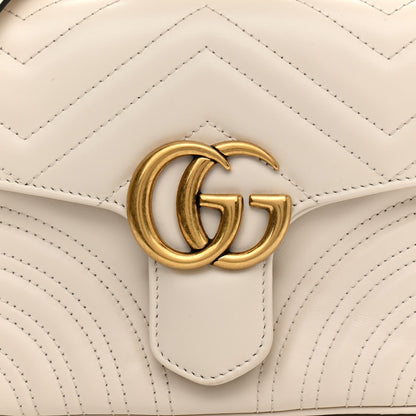 Gucci Calfskin Matelasse Mini GG Marmont Top Handle Shoulder Bag White 8 of 11