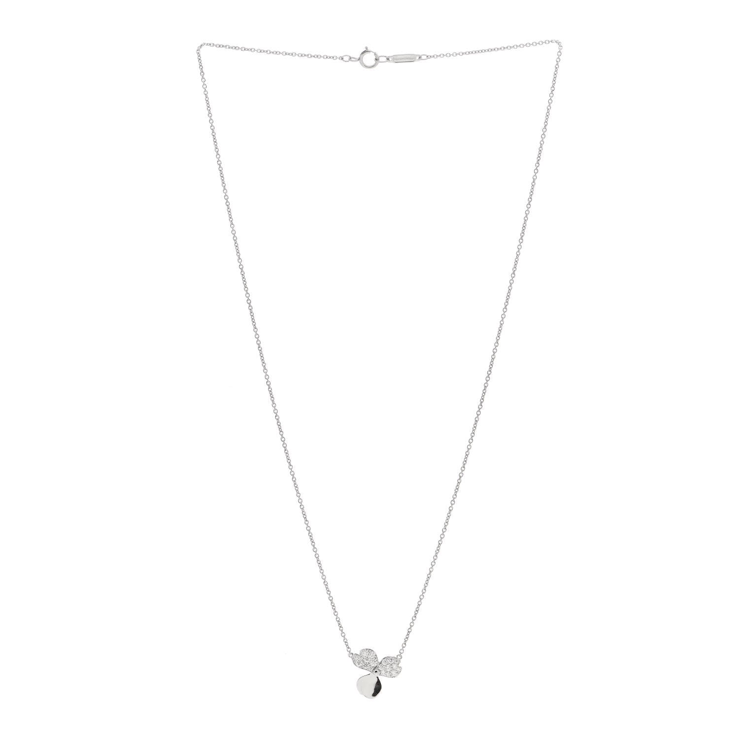 Tiffany Platinum Diamond .17ctw Small Paper Flowers Pendant Necklace 2 of 5