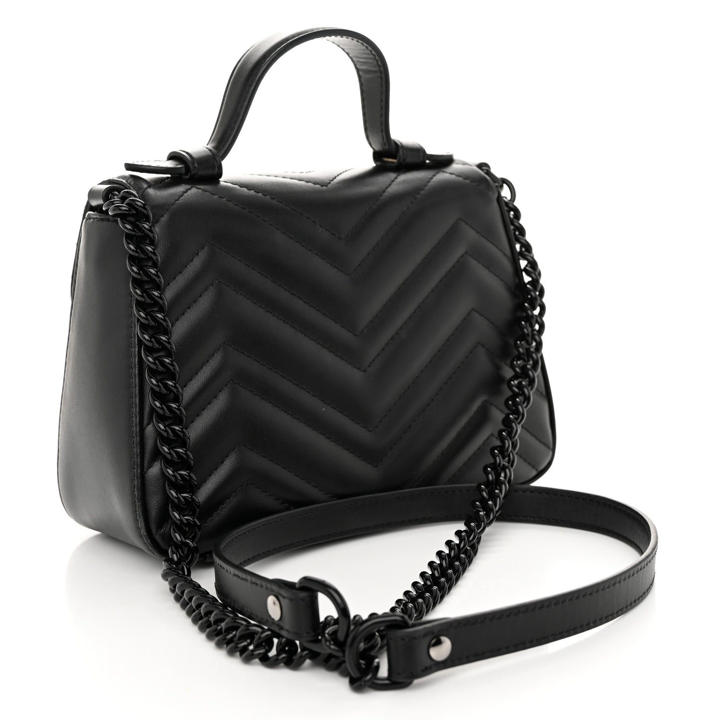 Calfskin Matelasse Monochrome GG Marmont Top Handle Shoulder Bag Black