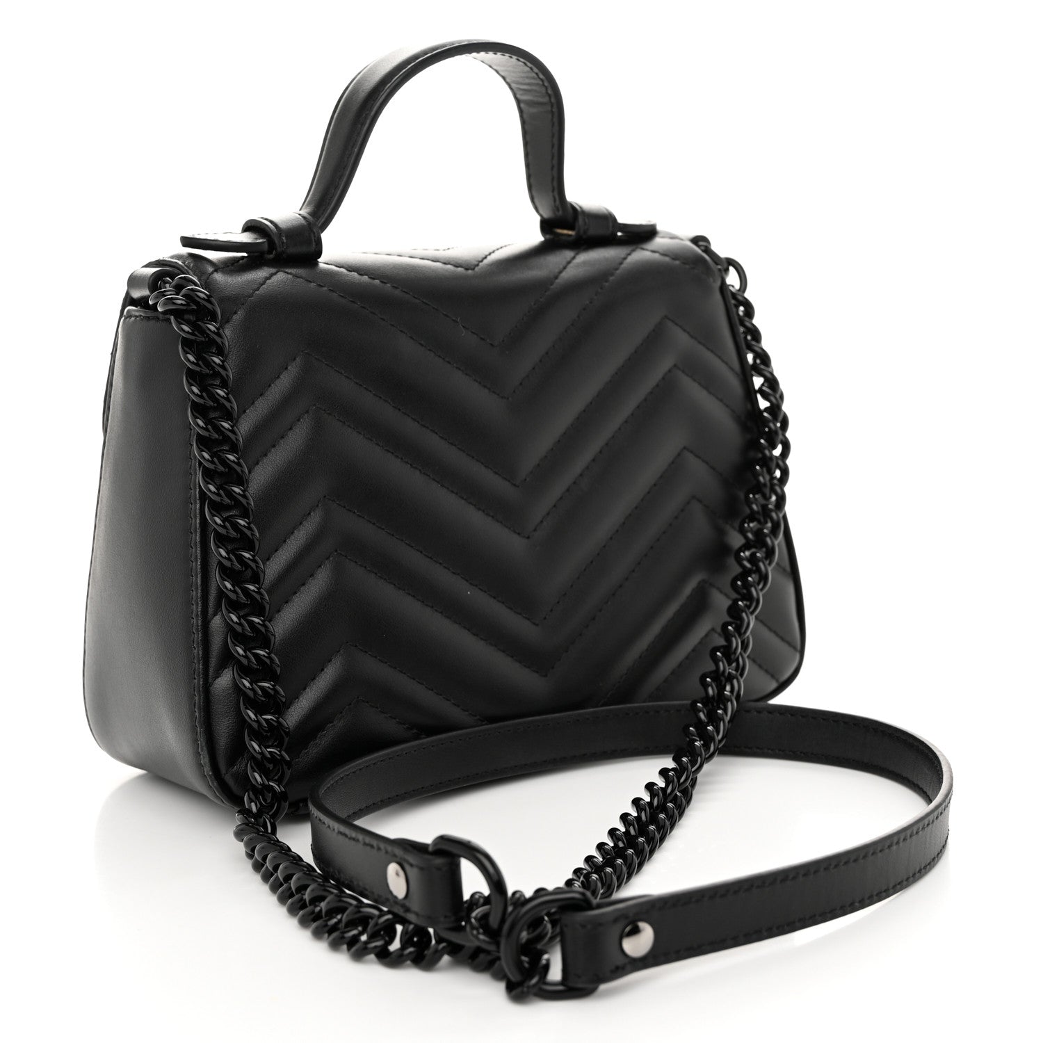 Gucci Calfskin Matelasse Monochrome GG Marmont Top Handle Shoulder Bag Black 3 of 10