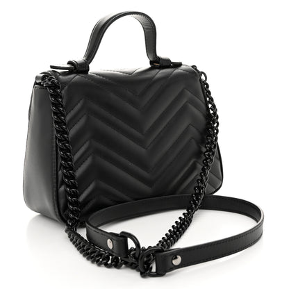 Gucci Calfskin Matelasse Monochrome GG Marmont Top Handle Shoulder Bag Black 3 of 10