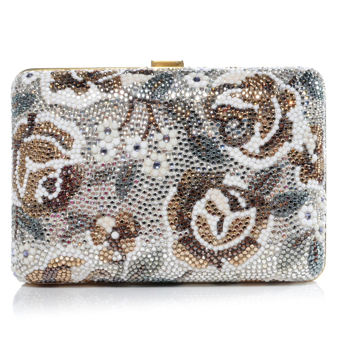 Swarovski Crystal Flower Minaudiere Clutch Gold