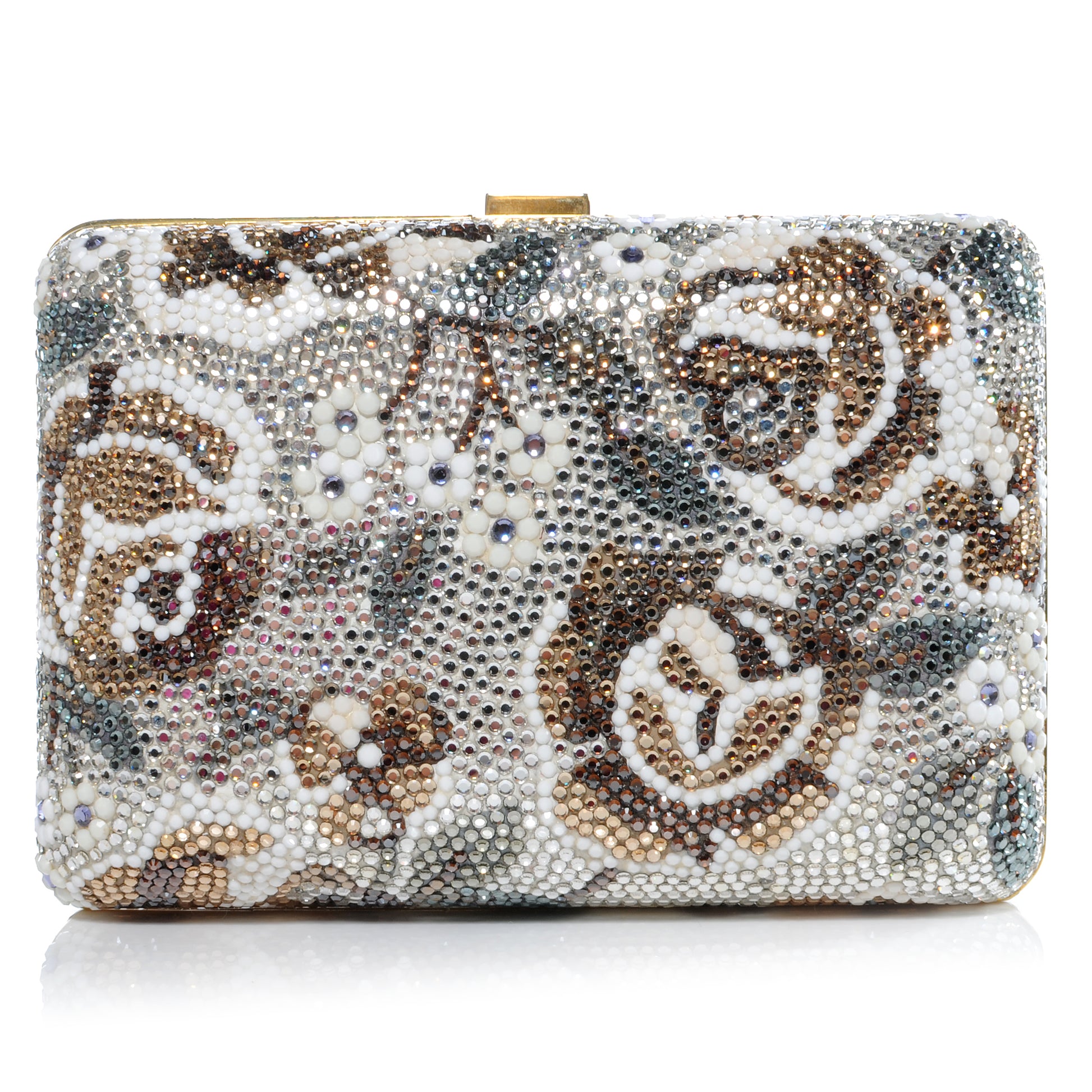 Judith Leiber Swarovski Crystal Flower Minaudiere Clutch Gold 1 of 8