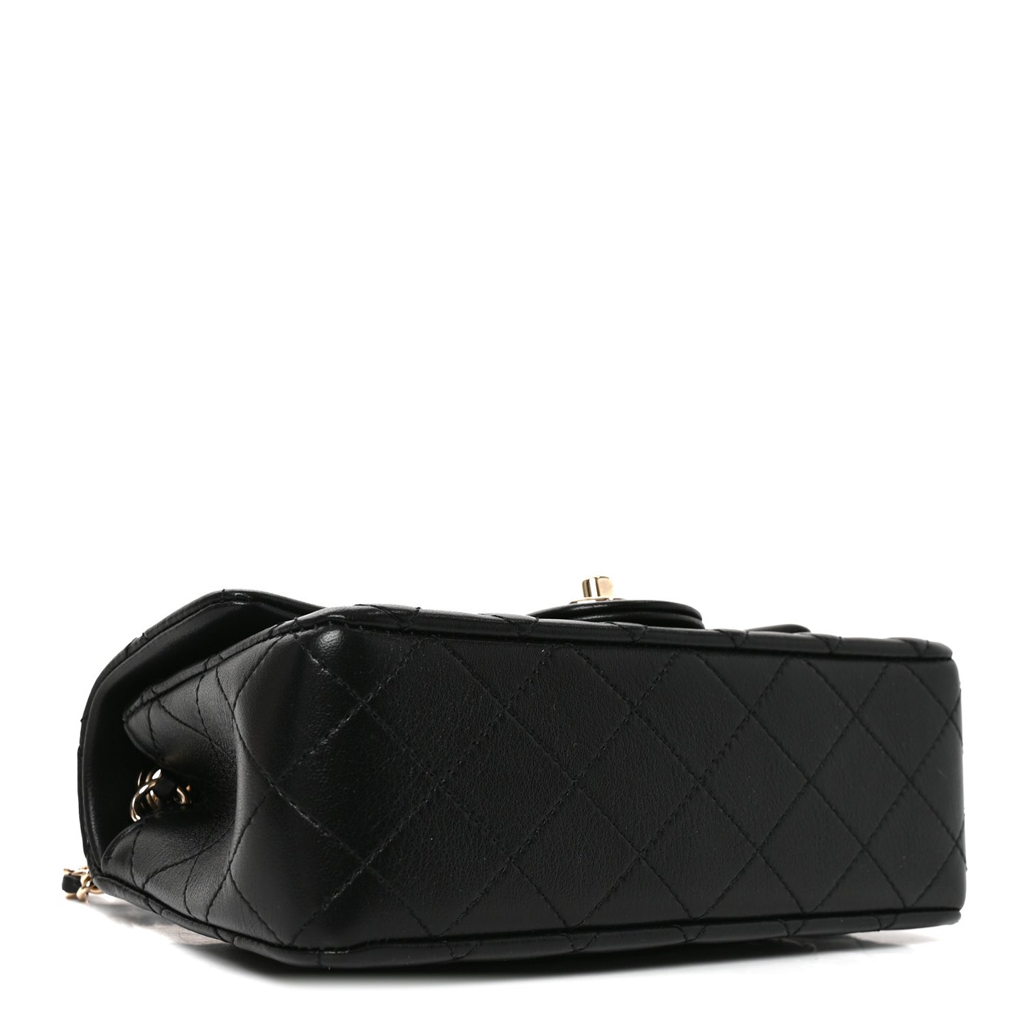 Lambskin Quilted Mini Rectangular CC Slide Flap Black