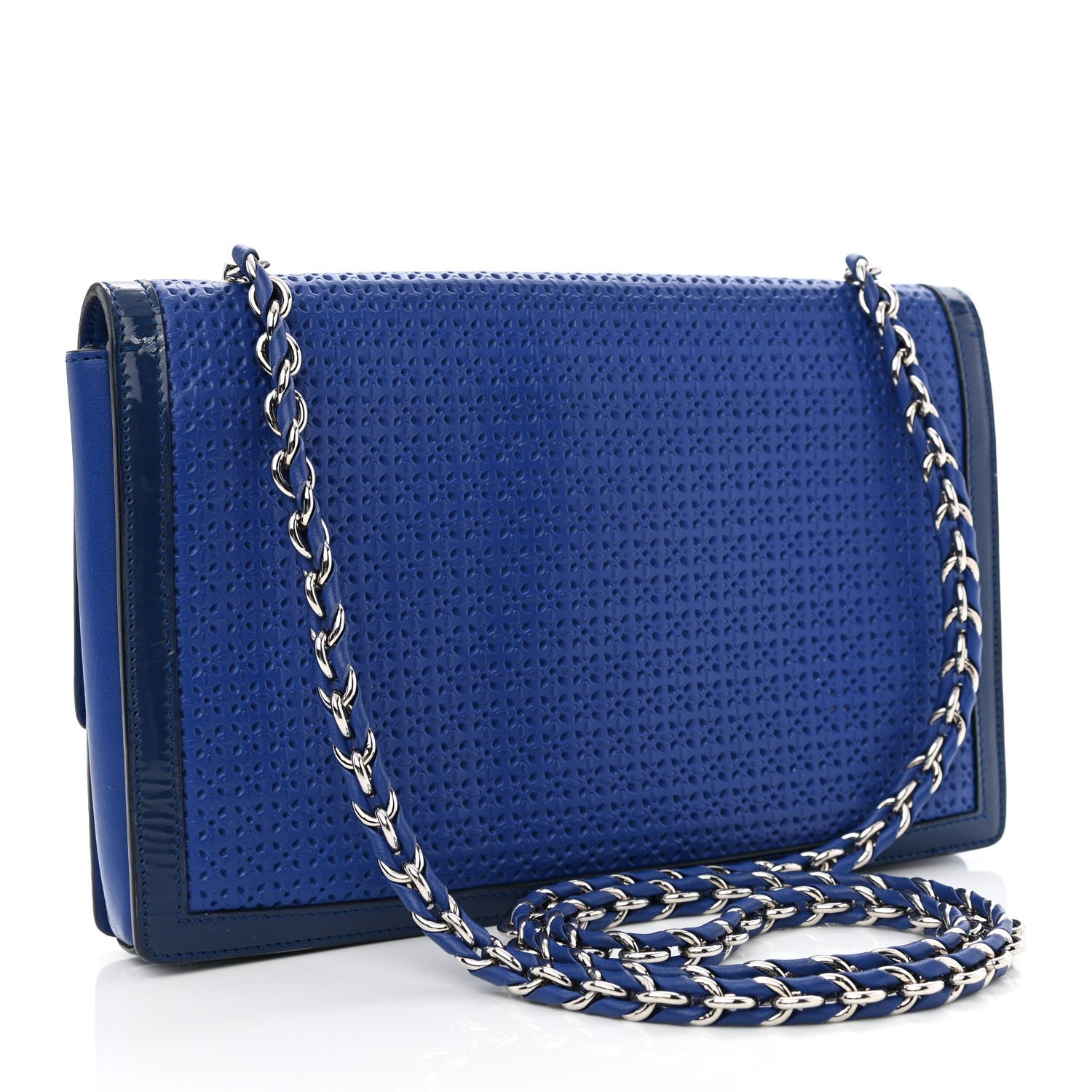 Salvatore Ferragamo Perforated Calfskin Patent Ginny Bow Crossbody Bag Blue 3 of 11