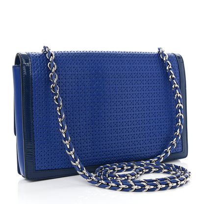 Salvatore Ferragamo Perforated Calfskin Patent Ginny Bow Crossbody Bag Blue 3 of 11
