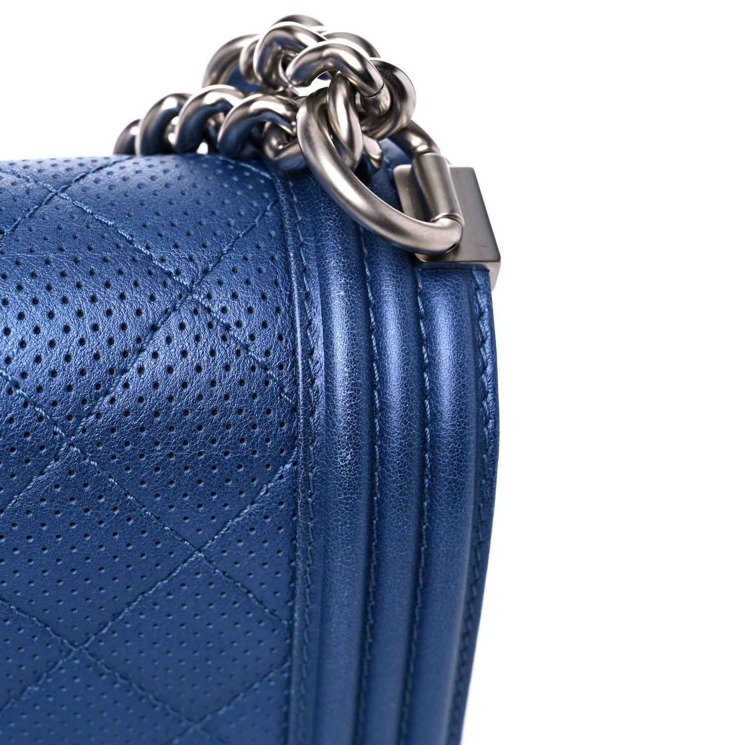 Chanel Perforated Lambskin Quilted New Medium Boy Flap Blue 16 of 19