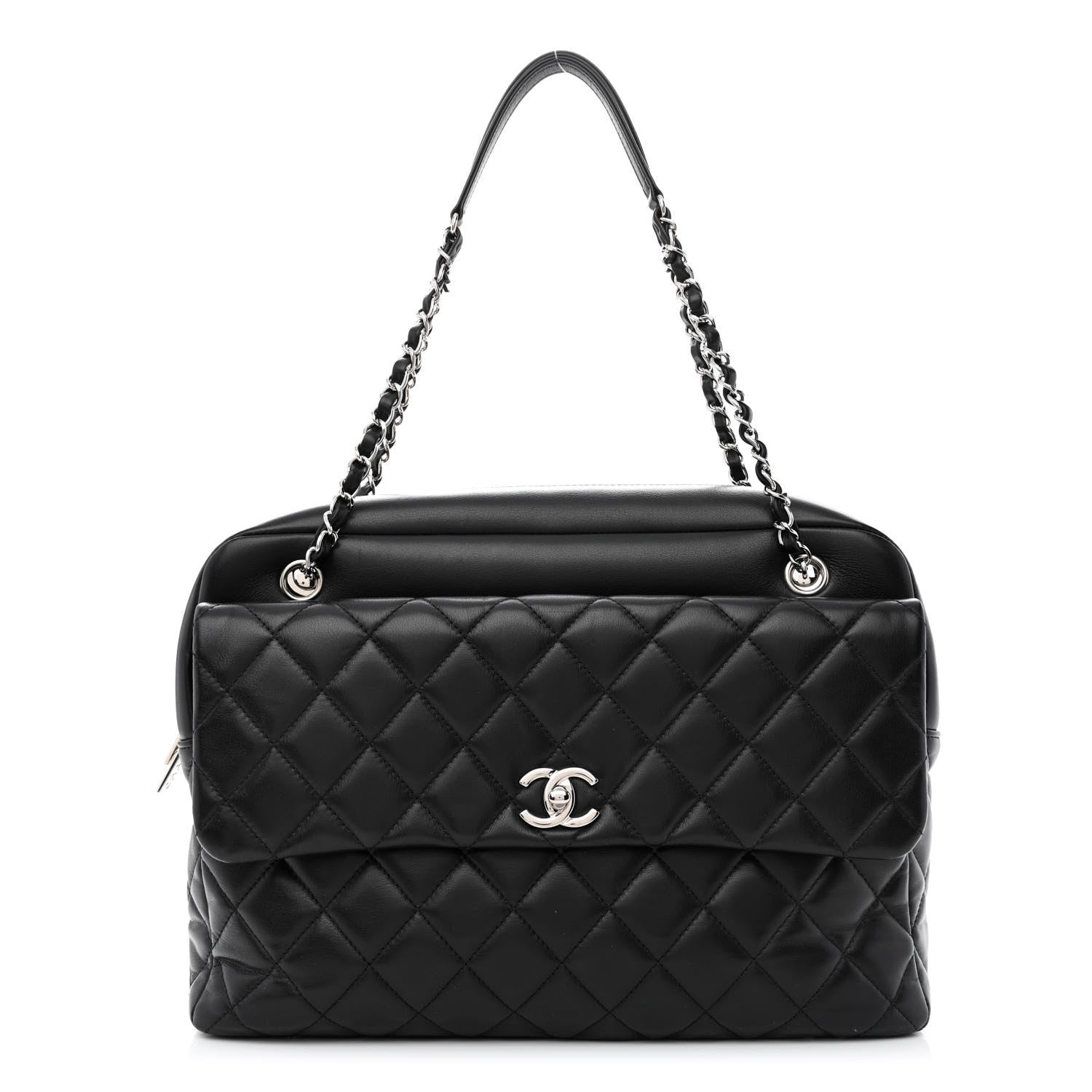 Chanel Lambskin Quilted Bowler Flap Shoulder Bag Black 1 of 12