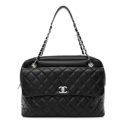Chanel Lambskin Quilted Bowler Flap Shoulder Bag Black 1 of 12