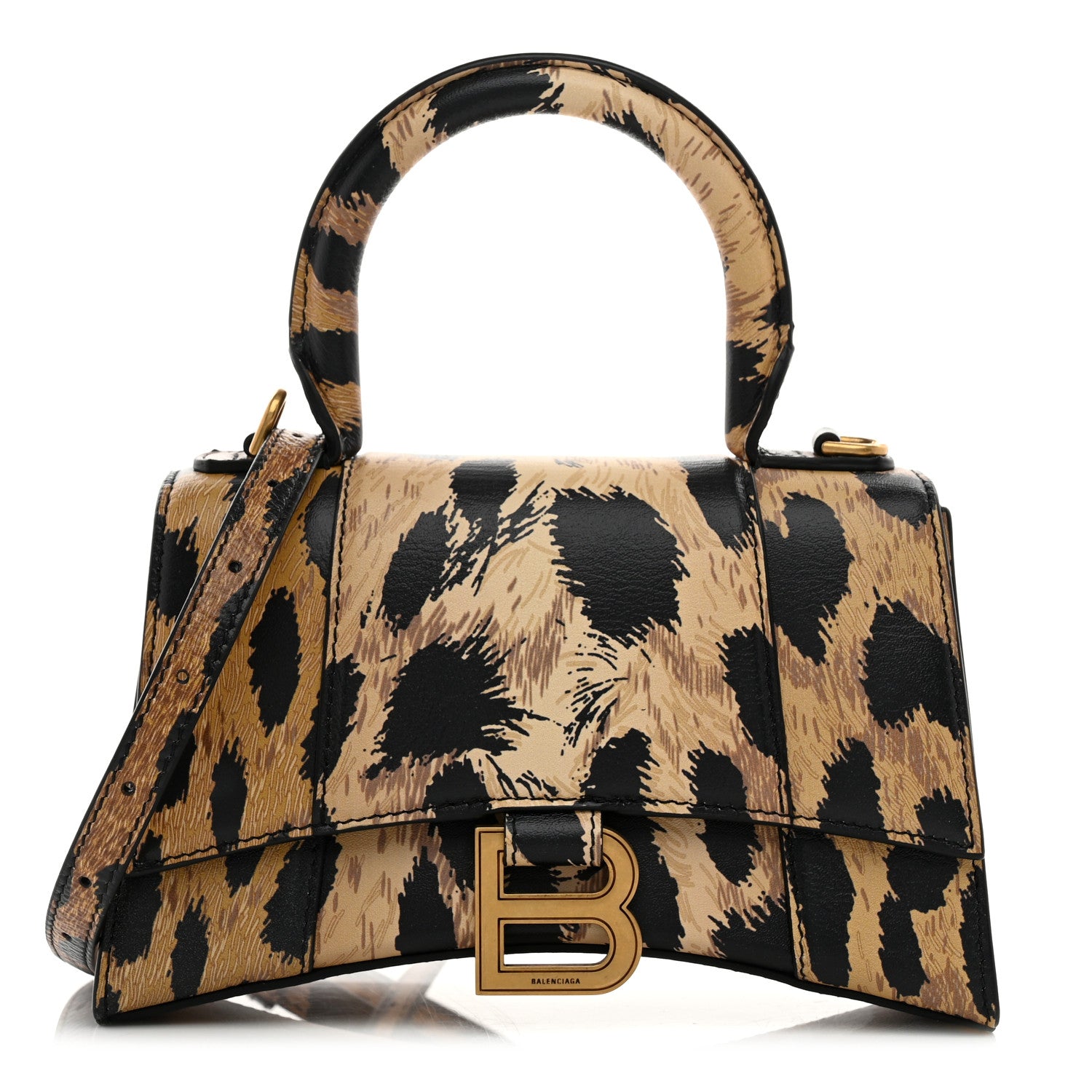 Balenciaga Smooth Calfskin Leopard Print Hourglass Top Handle Bag XS Beige 1 of 11