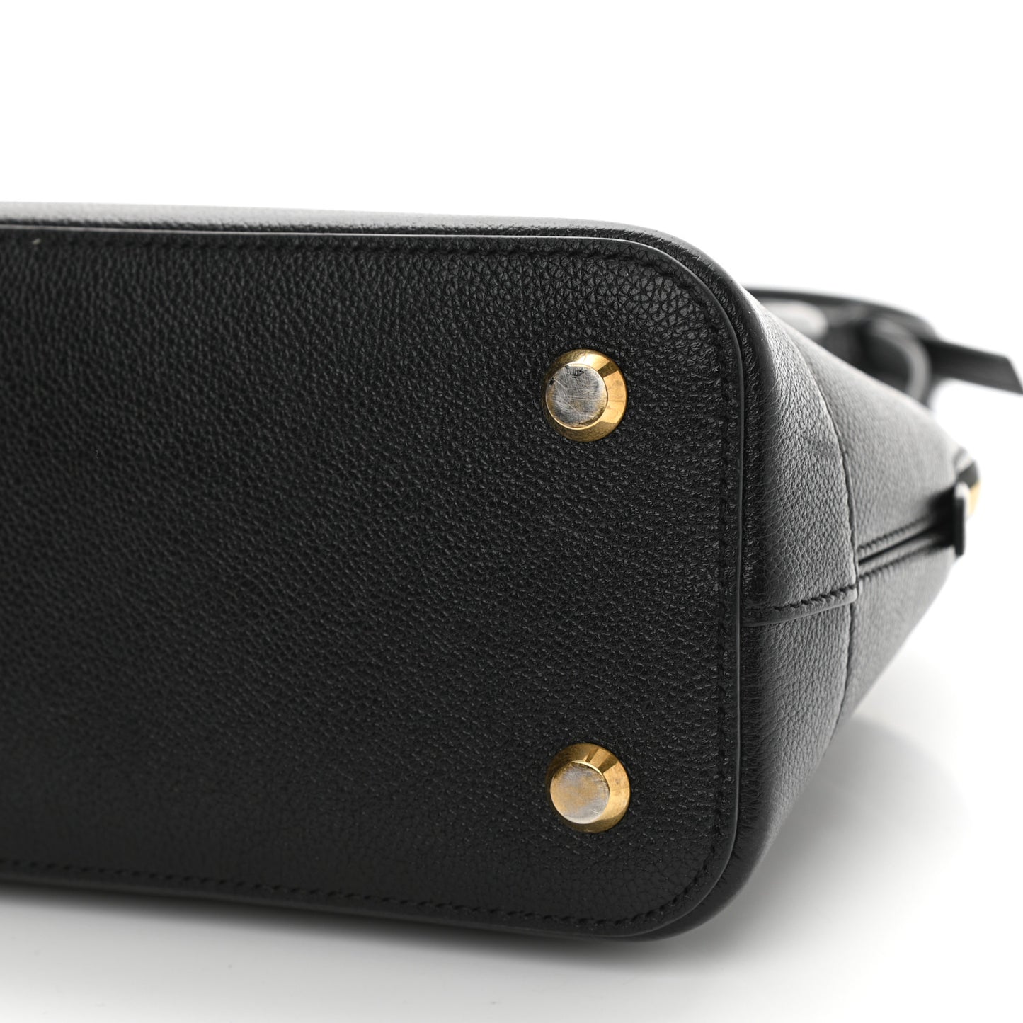 Grained Calfskin Logo S Ville Top Handle Bag Black White
