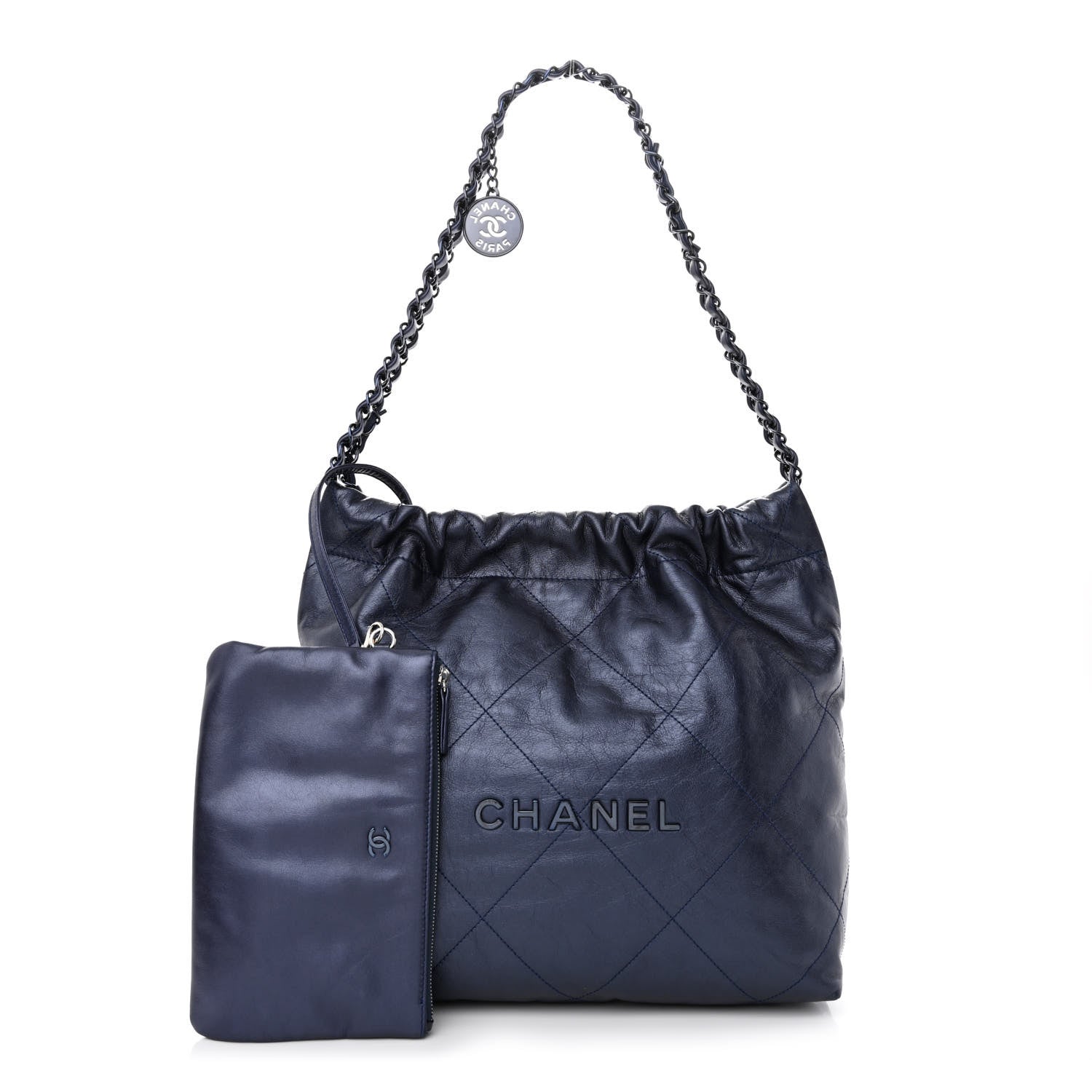 Chanel Metallic Calfskin Quilted Small Chanel 22 Navy Blue 1 of 11