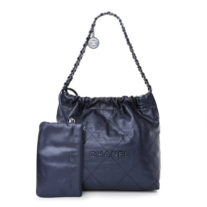 Chanel Metallic Calfskin Quilted Small Chanel 22 Navy Blue 1 of 11
