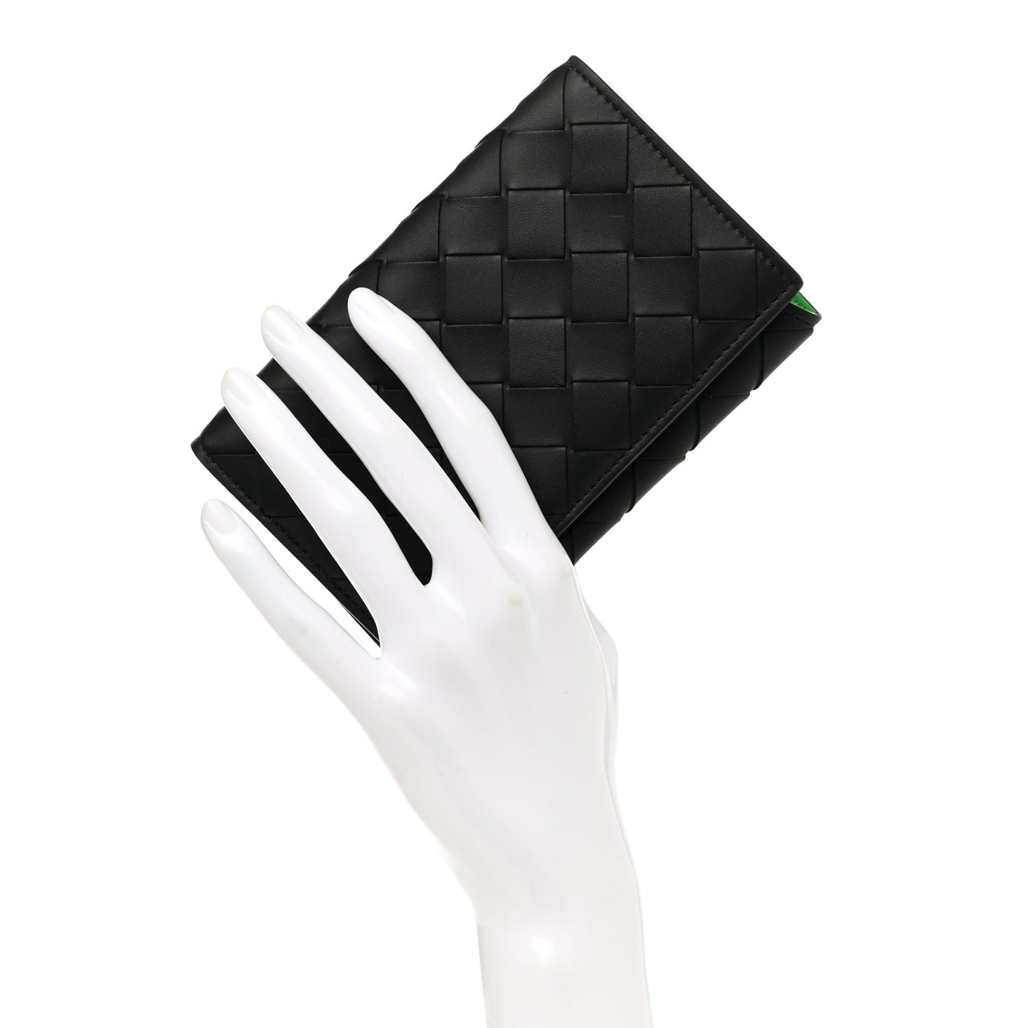 Calfskin Intrecciato Passport Case Black Grass